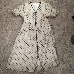 Santa Grove Women's Polka Dot Button Down V-neck Puff Sleeves Maxi Dress, Size S